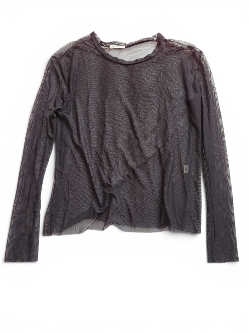 Sheer Mesh Long Sleeve Top For Layering Black Small Loose